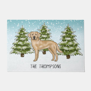 Yellow Labrador Retriever Blue Winter Family Name Doormat