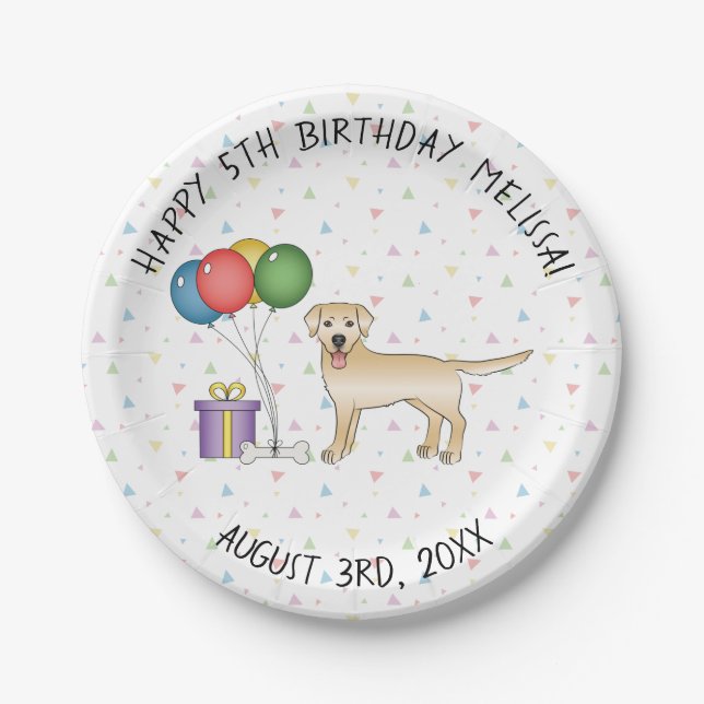 Yellow Labrador Retriever Cartoon Dog - Birthday Paper Plate (Front)