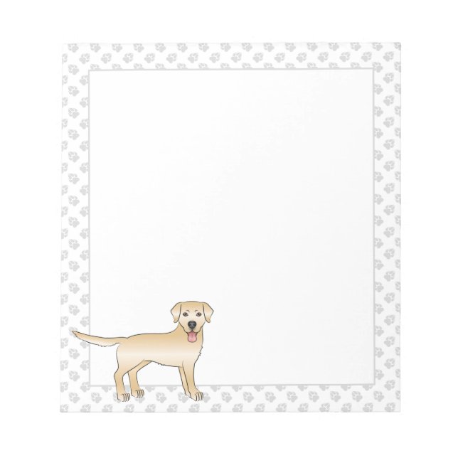 Yellow Labrador Retriever Cartoon Dog & Paws Notepad (Front)