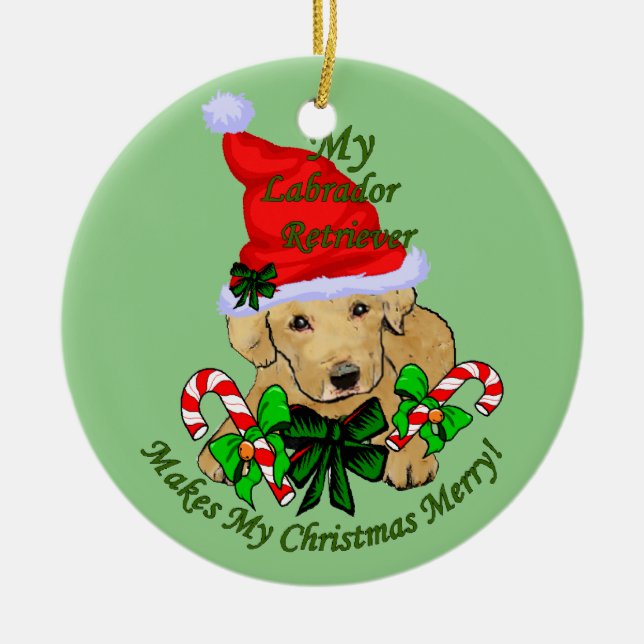 Yellow Labrador Retriever Christmas Ceramic Tree Decoration (Front)