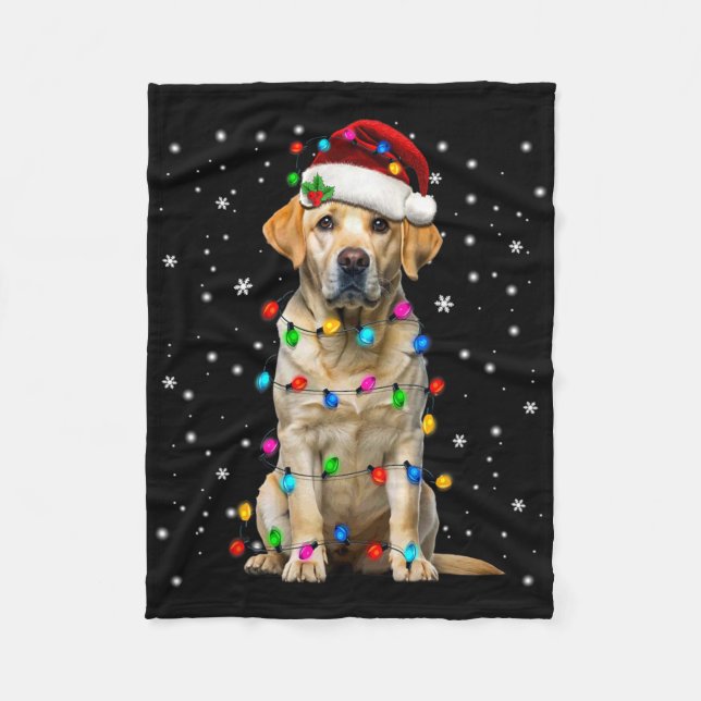 Yellow Labrador Retriever Christmas Tree Light Paj Fleece Blanket (Front)