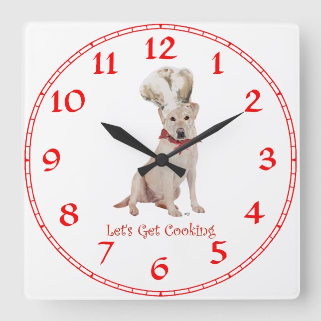 Yellow Labrador Retriever Cooking Square Wall Clock (Front)