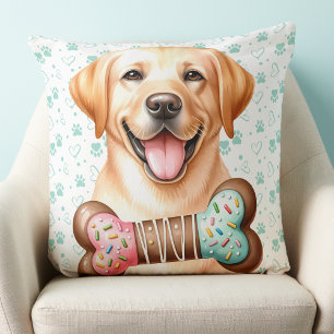 Yellow Labrador Retriever Cute Holiday Puppy Dog Cushion