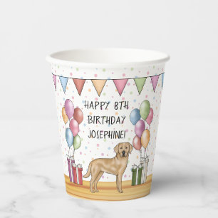 Yellow Labrador Retriever Dog Colourful Birthday Paper Cups