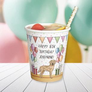 Yellow Labrador Retriever Dog Colourful Birthday Paper Cups