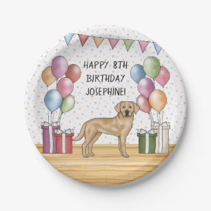 Yellow Labrador Retriever Dog Colourful Birthday Paper Plate