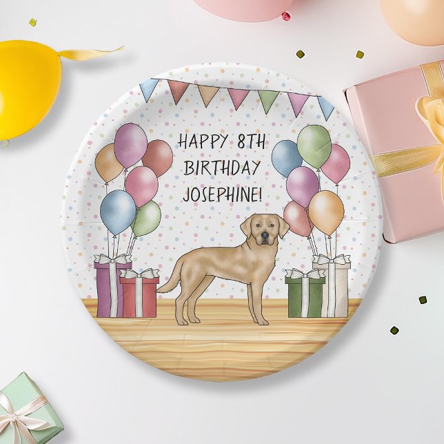 Yellow Labrador Retriever Dog Colourful Birthday Paper Plate (Creator Uploaded)