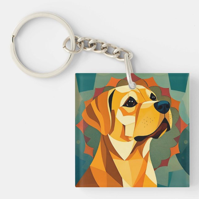 Yellow Labrador Retriever Dog Geometric Art Key Ring (Front)