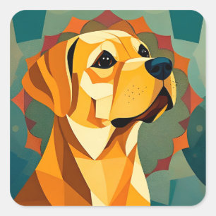 Yellow Labrador Retriever Dog Geometric Art Square Sticker