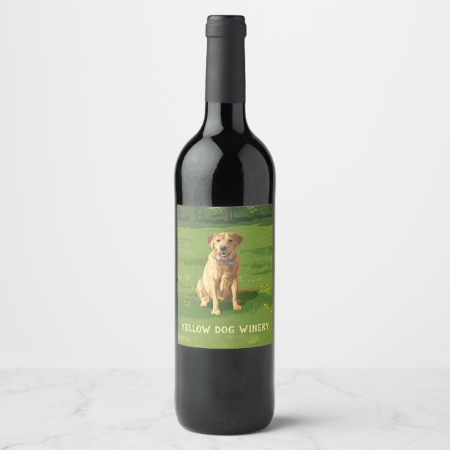 Yellow Labrador Retriever Dog Wine Label (Front)