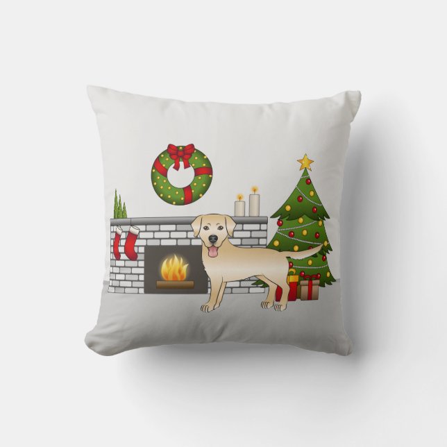 Yellow Labrador Retriever - Festive Christmas Room Cushion (Front)
