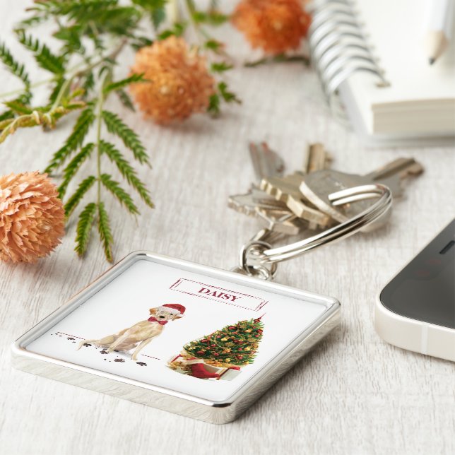 Yellow Labrador Retriever Funny Christmas Dog Key Ring (Side)