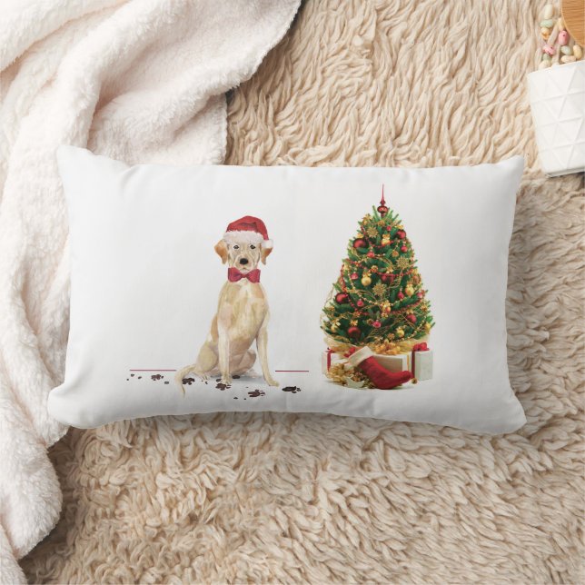 Yellow Labrador Retriever Funny Christmas Dog Lumbar Cushion (Blanket)