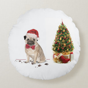 Yellow Labrador Retriever Funny Christmas Dog Round Cushion