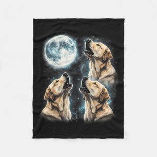 Yellow Labrador Retriever Howling At Moon Retro Fleece Blanket