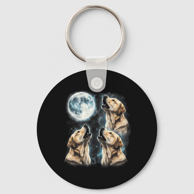 Yellow Labrador Retriever Howling At Moon Retro Key Ring (Front)