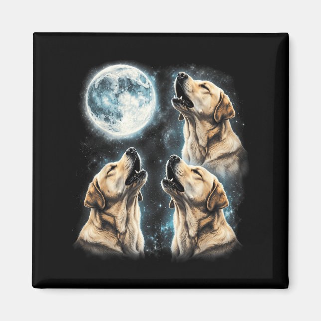Yellow Labrador Retriever Howling At Moon Retro Magnet (Front)