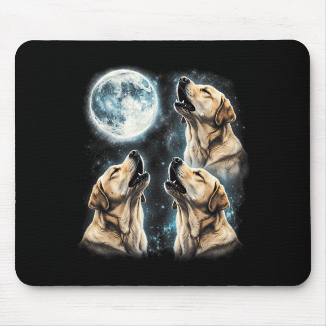 Yellow Labrador Retriever Howling At Moon Retro Mouse Pad (Front)