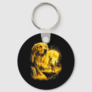 Yellow Labrador Retriever Howling to The Moon Art Key Ring