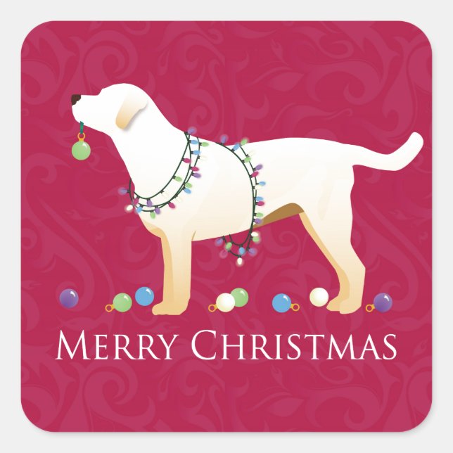 Yellow Labrador Retriever Merry Christmas Design Square Sticker (Front)