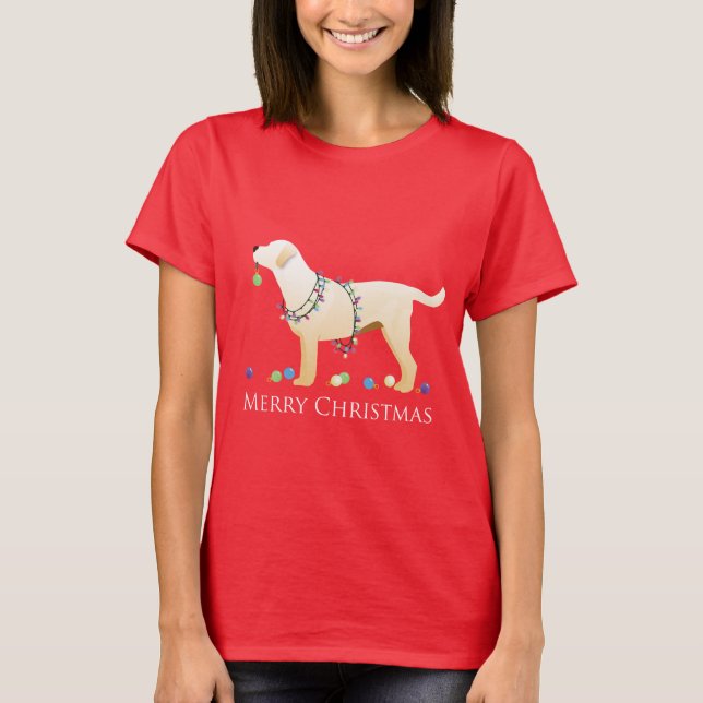 Yellow Labrador Retriever Merry Christmas Design T-Shirt (Front)
