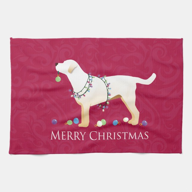 Yellow Labrador Retriever Merry Christmas Design Tea Towel (Horizontal)