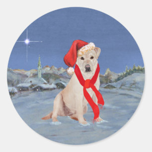 Yellow Labrador Retriever on a Wintry Night Classic Round Sticker