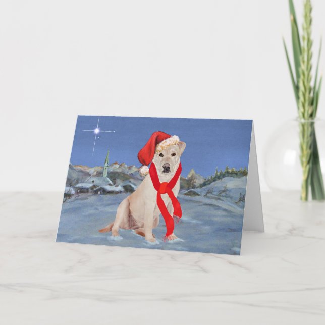 Yellow Labrador Retriever on a Wintry Night Holiday Card (Front)