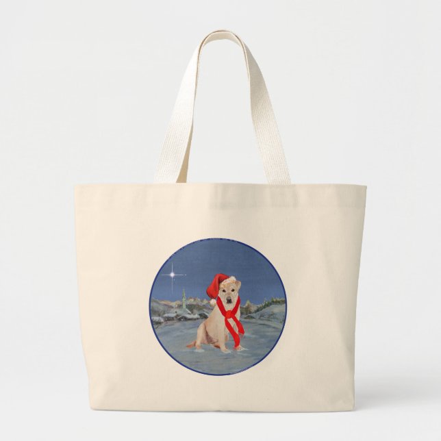 Yellow Labrador Retriever on a Wintry Night Large Tote Bag (Front)