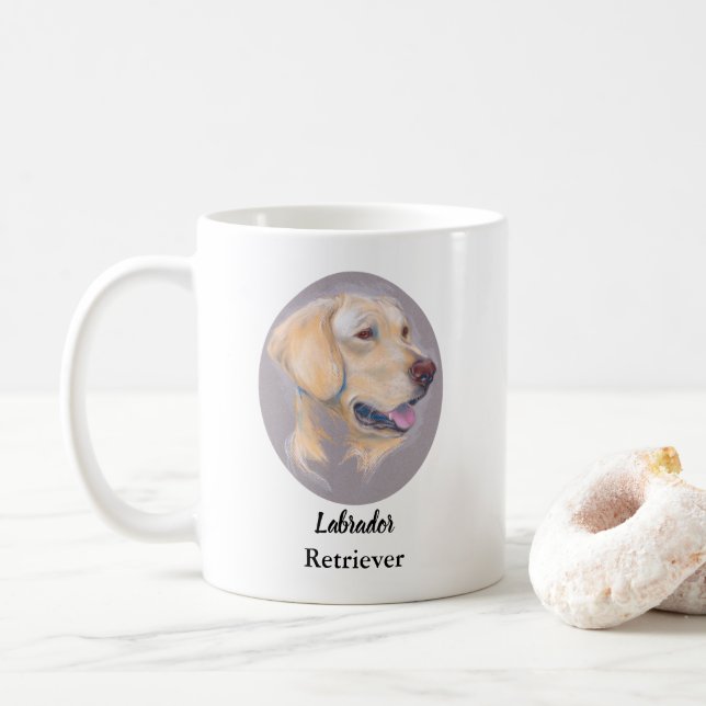 Yellow Labrador Retriever Portrait Personalised Coffee Mug (With Donut)