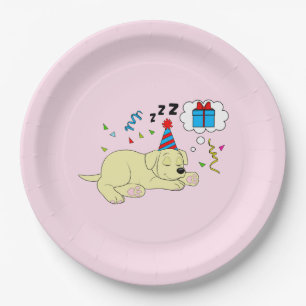 Yellow Labrador Retriever Puppy Birthday Dreaming Paper Plate