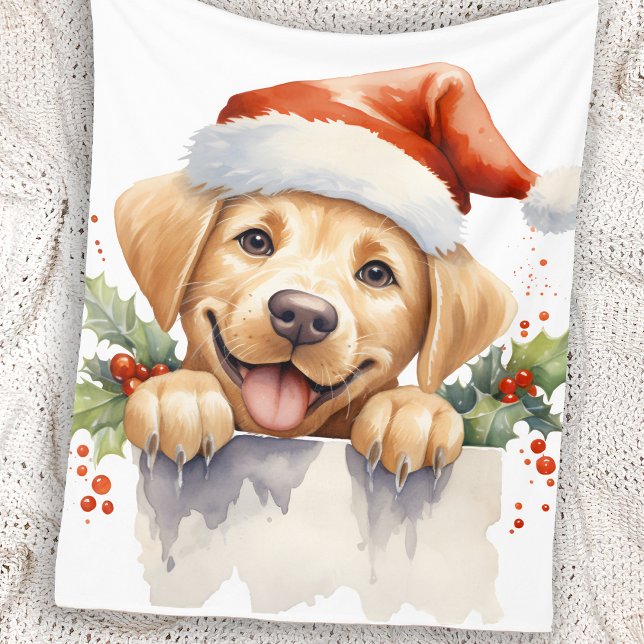 Yellow Labrador Retriever Puppy Dog Christmas  Fleece Blanket (Creator Uploaded)