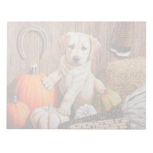 Yellow Labrador Retriever Puppy Dog Pumpkin Autumn Notepad