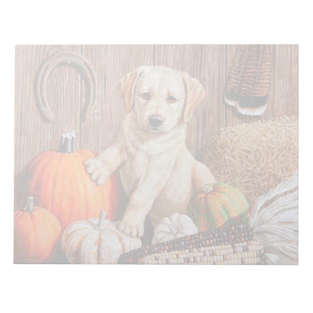 Yellow Labrador Retriever Puppy Dog Pumpkin Autumn Notepad (Front)