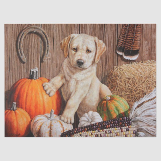 Yellow Labrador Retriever Puppy Dog Pumpkin Autumn Tissue Paper (Front)