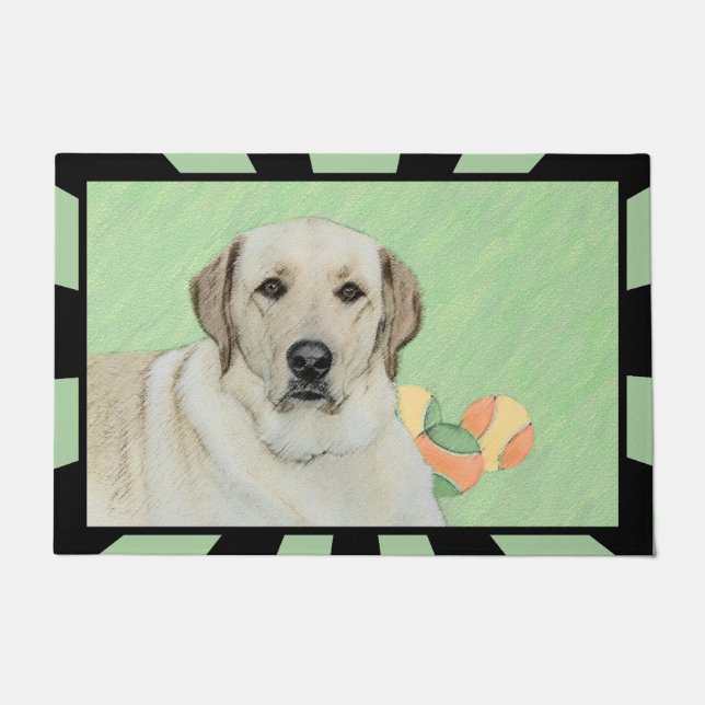 Yellow Labrador Retriever & Tennis Balls Painting Doormat (Front)
