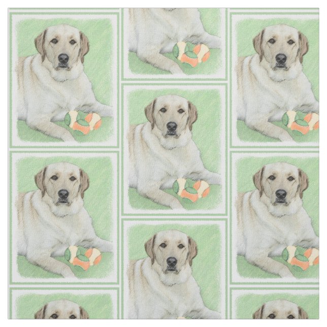 Yellow Labrador Retriever & Tennis Balls Painting Fabric (Swatch)