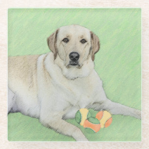 Yellow Labrador Retriever & Tennis Balls Painting Glass Coaster
