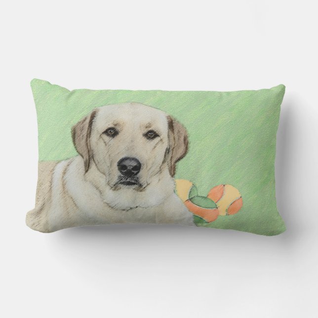 Yellow Labrador Retriever & Tennis Balls Painting Lumbar Cushion (Front)