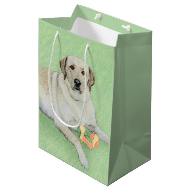 Yellow Labrador Retriever & Tennis Balls Painting Medium Gift Bag (Front Angled)