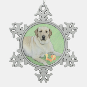 Yellow Labrador Retriever & Tennis Balls Painting Snowflake Pewter Christmas Ornament