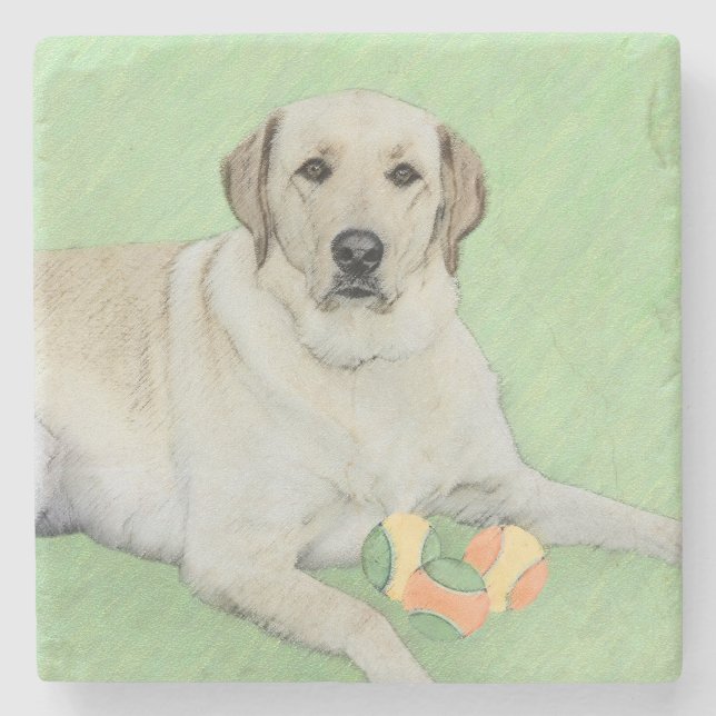 Yellow Labrador Retriever & Tennis Balls Painting Stone Coaster (Front)