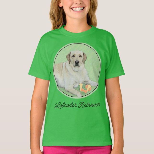 Yellow Labrador Retriever & Tennis Balls Painting T-Shirt (Front)