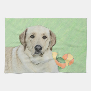 Yellow Labrador Retriever & Tennis Balls Painting Tea Towel