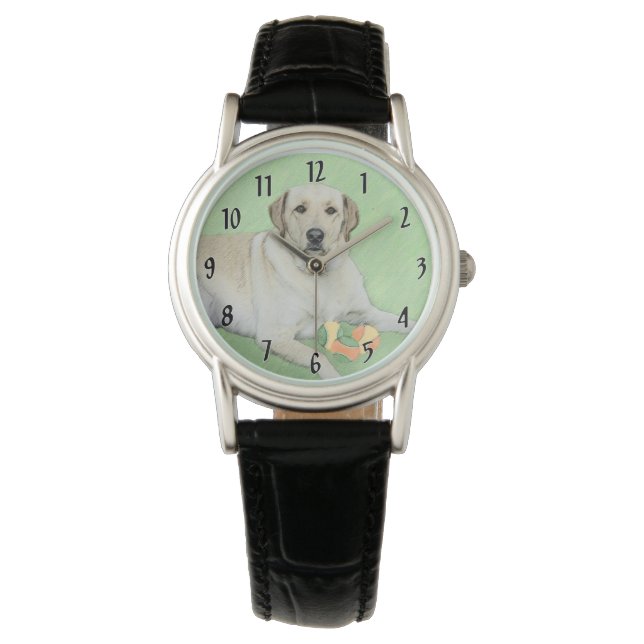 Yellow Labrador Retriever & Tennis Balls Painting Watch (Front)
