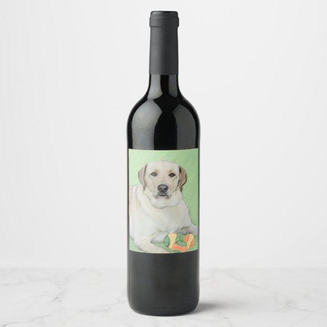 Yellow Labrador Retriever & Tennis Balls Painting Wine Label (Front)