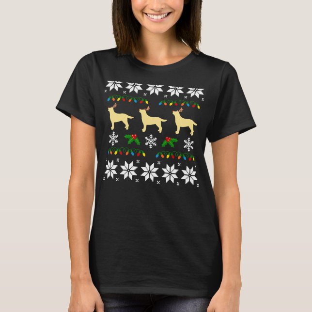 Yellow Labrador Retriever Trio Christmas Pattern T-Shirt (Front)