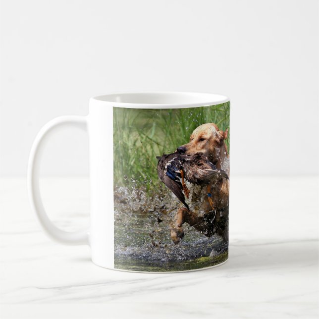 Yellow Labrador Retriever with duck mug (Left)