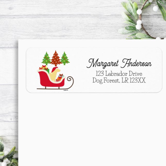 Yellow Labrador Silhouette Christmas Sleigh (Yellow Labrador Silhouette Christmas Sleigh design Return Address Label for Labrador Owners.)