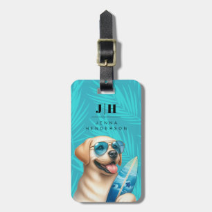 Yellow Labrador Surfing Luggage Tag
